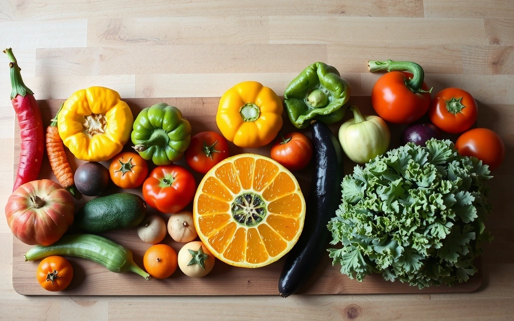 Zdjęcie przedstawiające świeże warzywa i owoce na stole